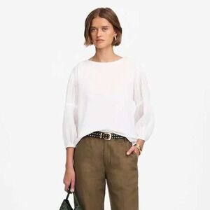 Madewell Puff-Sleeve Drop-Shoulder Knit Top White NWOT